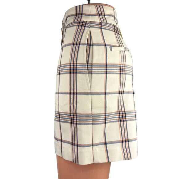 NEW Maje Izore White Blue Plaid Checkered High Waist Pockets Casual Shorts Sz XS - Picture 2 of 5